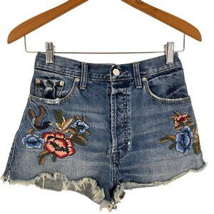 Abercrombie & Fitch Denim Cut Off Shorts Distressed Embroidered Floral Sz 25‎